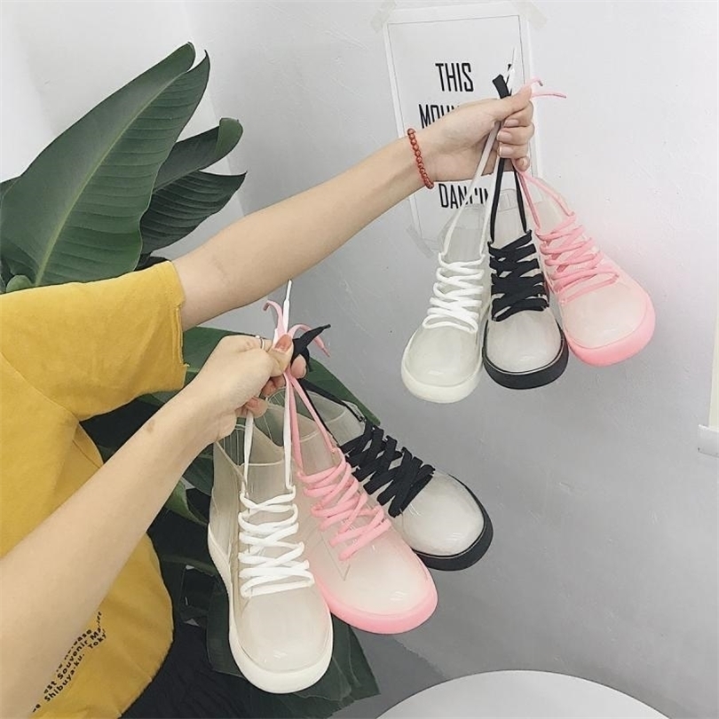 SWYIVY Women Rainboot New Fashion PVC Rain Boots Women Ankle Boots Transparent Shoes Woman Nonslip Waterproof Sneakers 201103