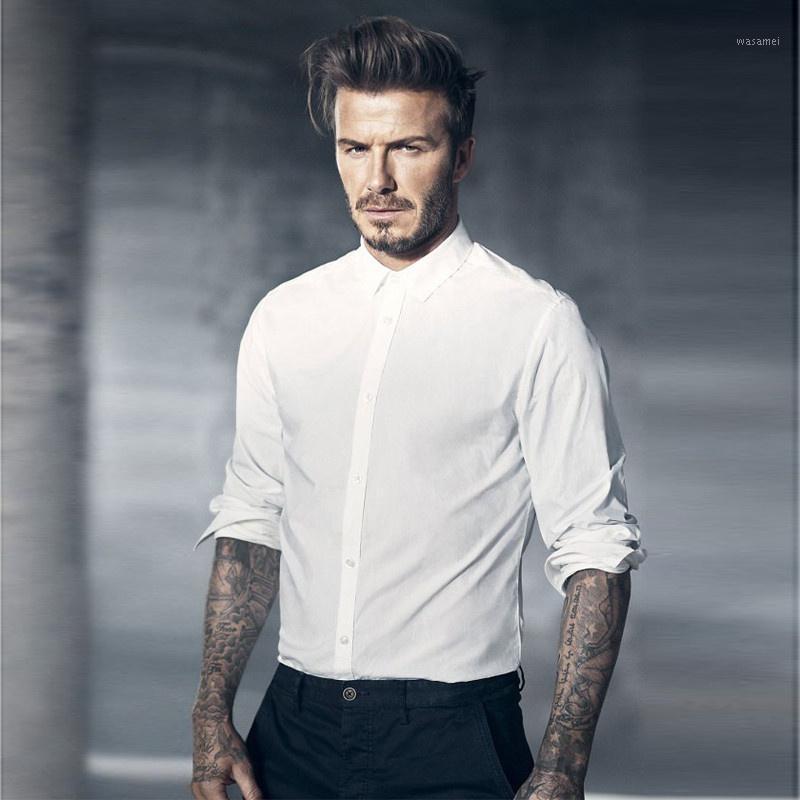 Men' Casual Shirts Summer High-end Star Beckham' Same Slim Long-sleeved Small Collar Solid Color White Shirt, Black 
Men' Casual Shirts Summer High-end Star Beckham' Same Slim Long-sleeved Small Collar Solid Color White Shirt, Black