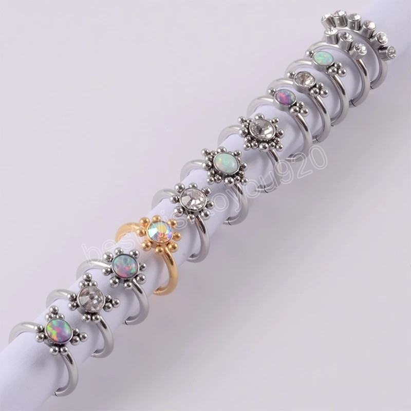 Stainless Steel Opal Septum Clicker Nose Hoop Ring Cz Ear Tragus Helix Cartilage Zircon Daith Earrings Body Piercing Jewelry
