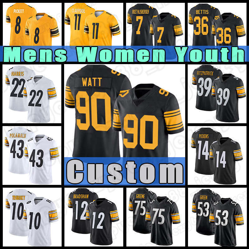 90 T.J. Watt 8 Kenny Pickett 22 Najee Harris Football Jerseys Chase Claypool Myles Jack Steelers Pat Freiermuth Minkah Fitzpatrick Ben Roethlisberger Troy Polamalu, Custom mens+patch(g r)