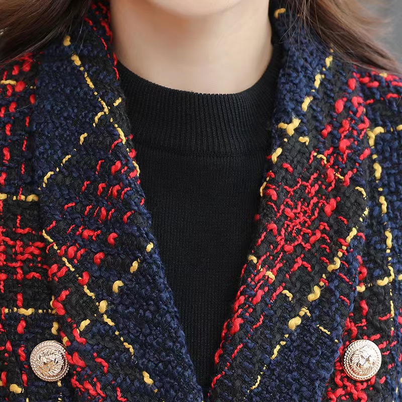 B790 Womens Suits & Blazers Premium New Style Top Quality Original Design Women's Classic Double-Breasted Metal Buckle Blazer Check Textured Plai