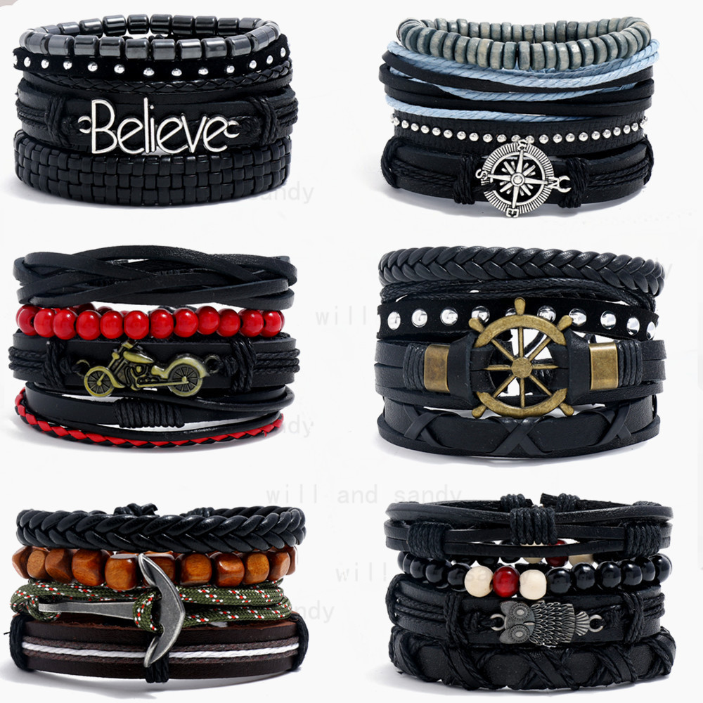 Vintage Bracelets set Believe Tree of life Feather Owl Cross Charm for Men Fashion Adjustable Wrap Multilayer Leather designer Bracelet Fashion jewelr