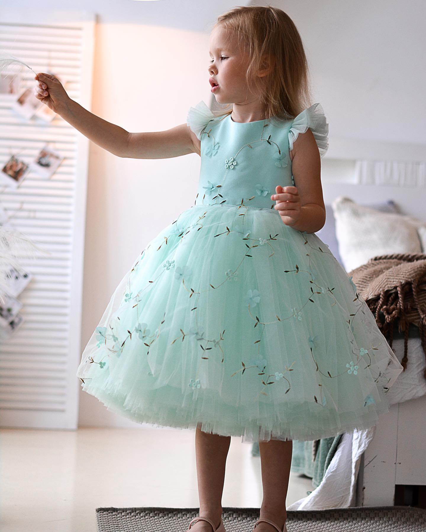 Yellow Appliqued wer Girl Dresses Princess Wedding Tiered Ball Gown Toddler Pageant Gowns Tulle Knee Length Birthday First Communion Dress