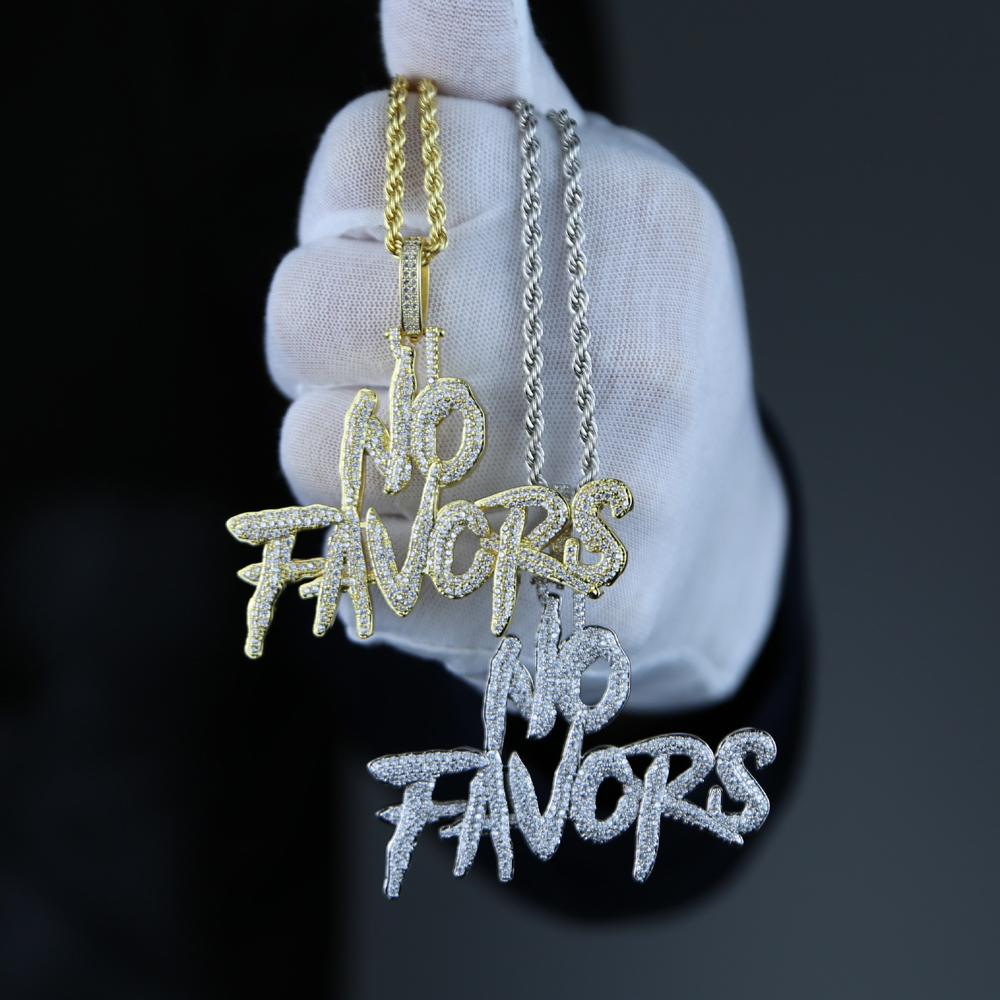 Fashion Name Custom No Favors Initial Letter Pendant Full Iced Out Bling 5A CZ Cubic Zirconia Nameplate Hip Hop Mens Boy Jewelry