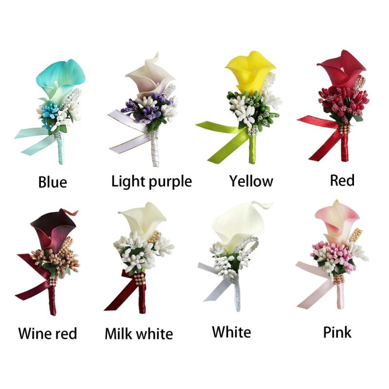 Decorative Flowers Wreaths Calla Lily Brooch Wedding Party Decor Bridal Bridesmaid Trellises Groom Boutonniere Women Men Pin Sui8697710