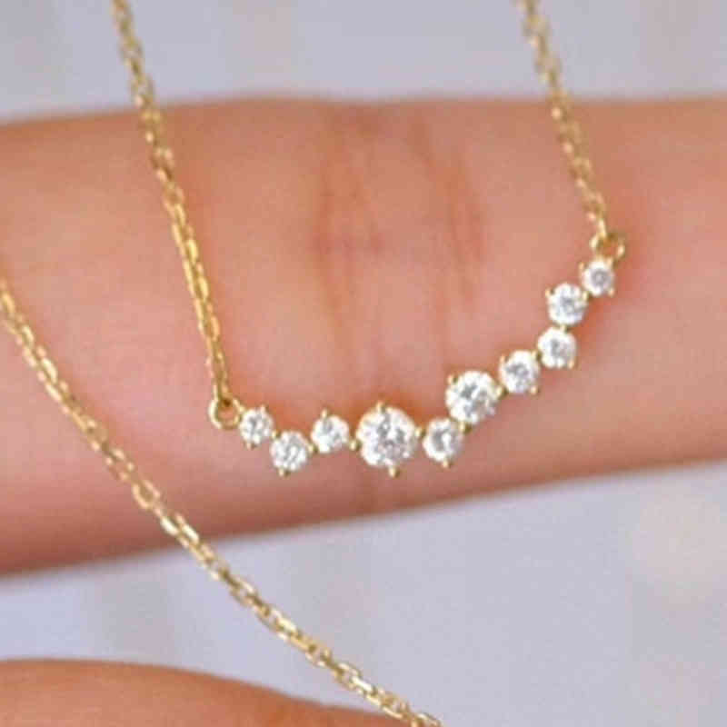 925 Sterling Silver Korean Version Simple Pave Zircon Pendant Clavicle Chain Necklace Women Charm Wedding Jewelry