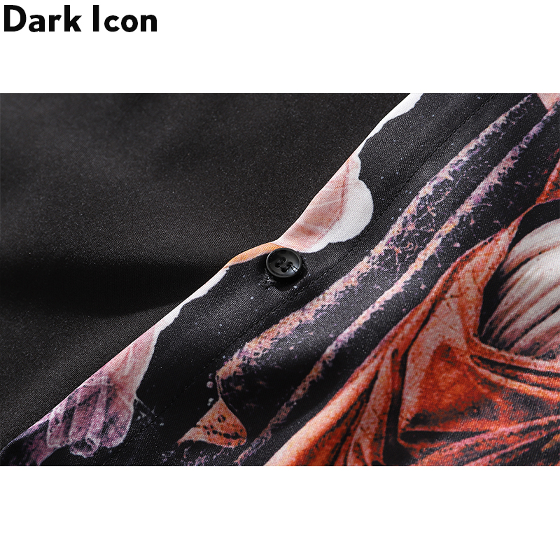 Dark Icon Printed Long Sleeve Shirts Men Oversized Men's Shirts Streetwear Men's Shirt 220401
