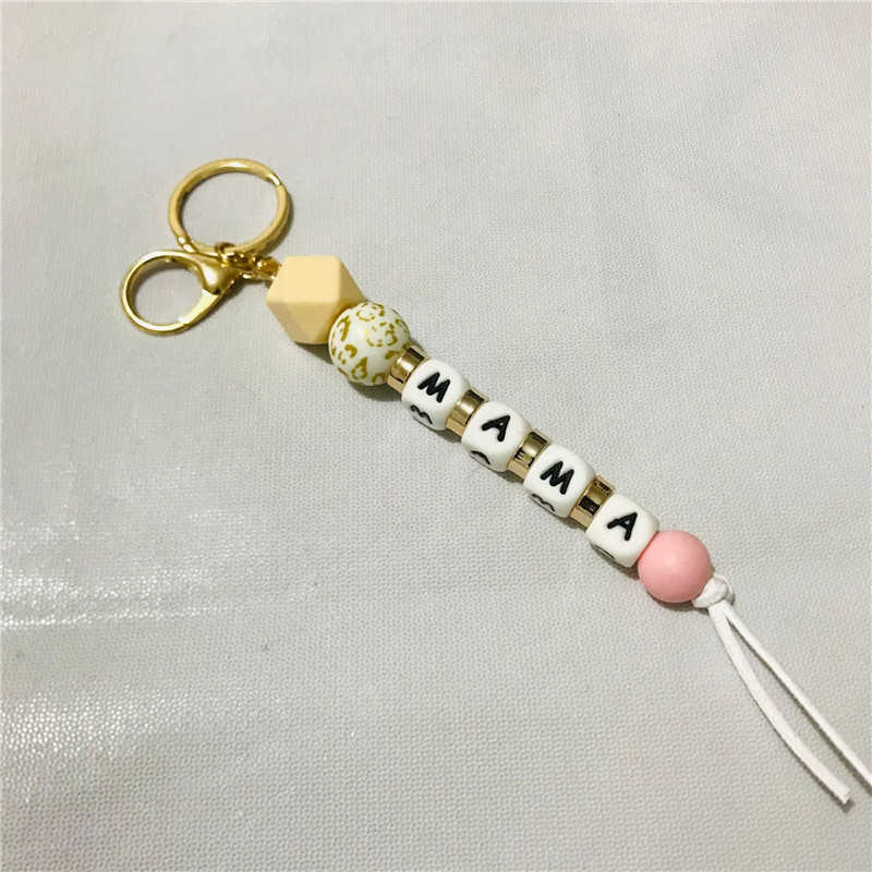 New Mother's Day Gift Leopard Print Silicone Wood Bead Mama Keychain For Mom