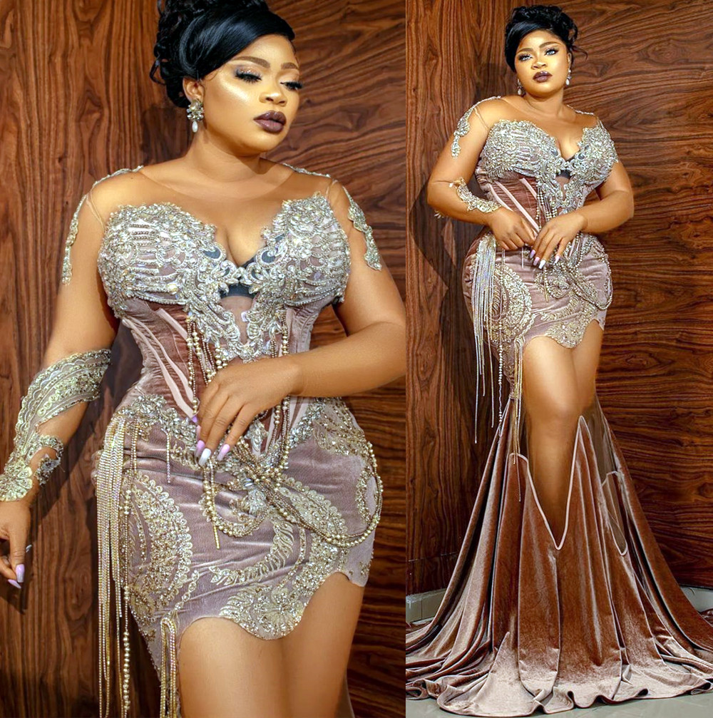 2022 Plus Size Arabic Aso Ebi Luxurious Mermaid Sexy Prom Dresses Lace Beaded Evening Formal Party Second Reception Birthday Engagement Gowns Dress ZA