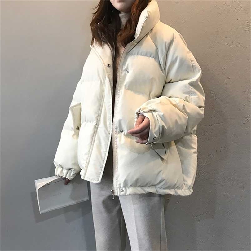 Ladies Fashionable Winter Oversized Stand Collar Down Jacket Women Warm Thick Loose Chic Parka Bread Padded Coat 211120