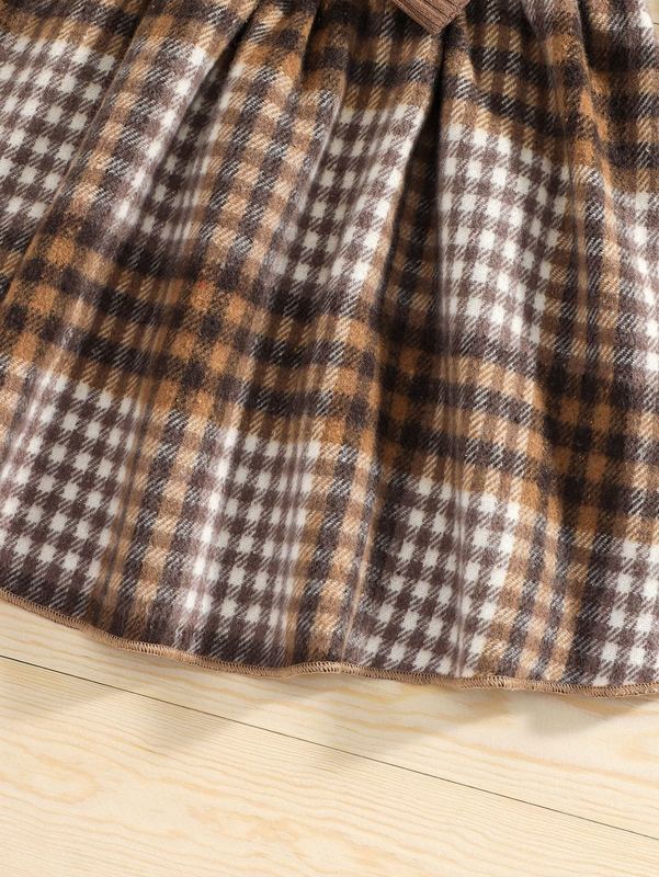 Toddler Girls Ruffle Trim Tee With Plaid Bow Front Pinafore Skirt SHE