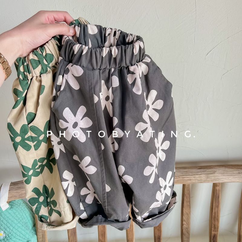 Spring Children Casual Pants Girls Fashion Flower Print Harem Pants Kids Loose Trousers Vintage Boys Pants Clothes 220512