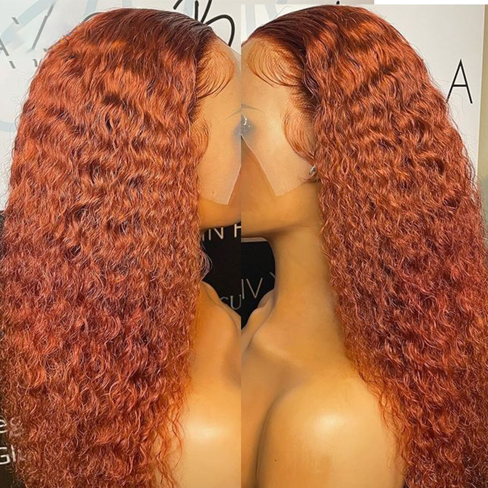 Free shipping 28 30 Inch Ginger Orange Curly Lace Front Brazilian Human Hair Wigs For Black Women Loose Deep Wave Synthetic Frontal Closure Wig