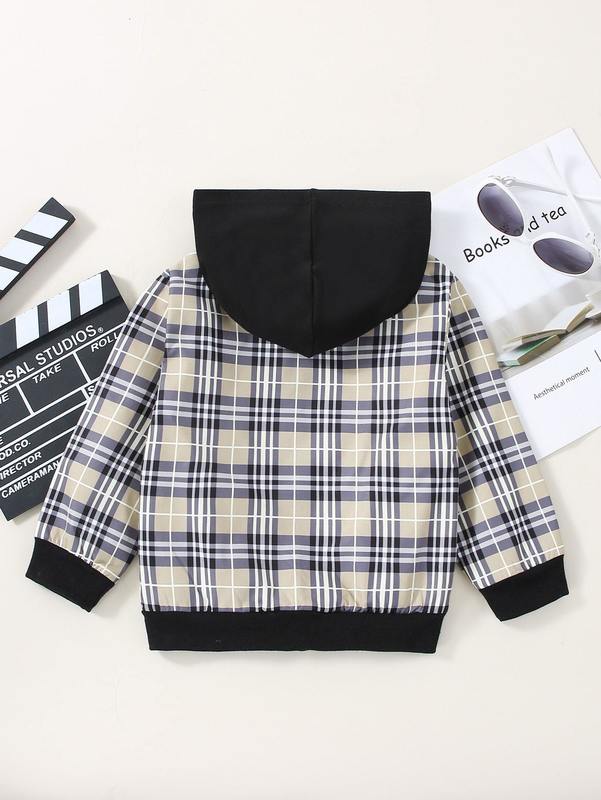 Toddler Boys Plaid Print Hooded Jacket SHE