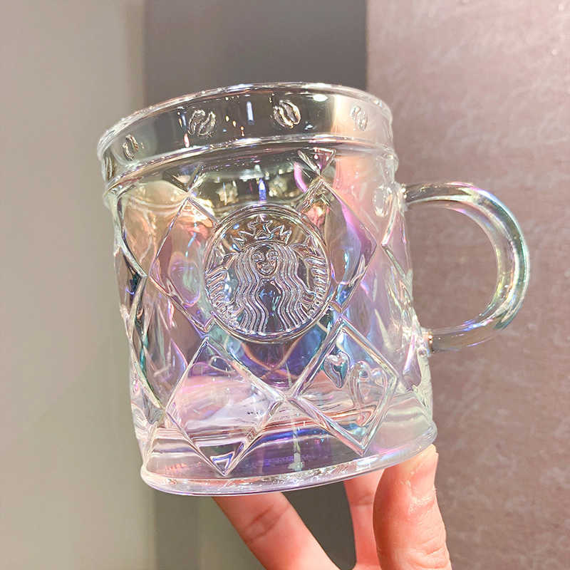 Starbucks Cup Valentine's Day 350Ml Lattice Glass Small Fresh Round Colorful Mermaid Breakfast Glass-image