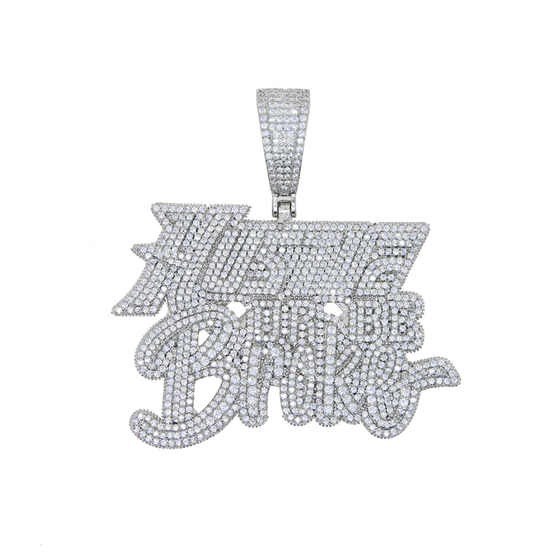 HipHop Bling Cubic Zircon Paved Hustle Letter Pendant Necklace with Rope Chain for Men Boy Fashion Charm Jewelry