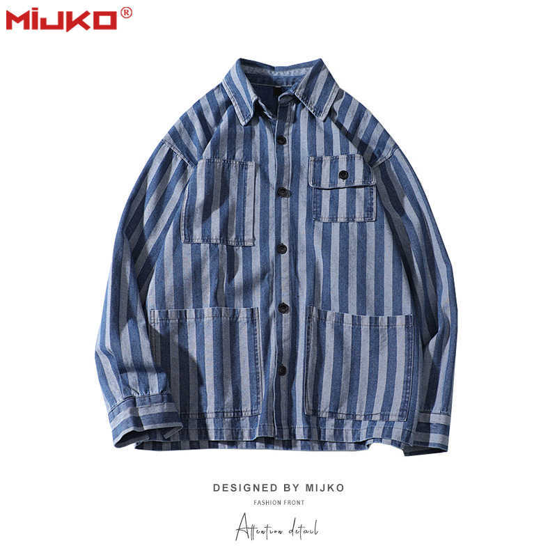 Men's Jackets Mijko men's wear women's autumn and winter new high street vertical stripe coat men's and women's loose long sleeved denim jacket, Blue
Men's Jackets Mijko men's wear women's autumn and winter new high street vertical stripe coat men's and women's loose long sleeved denim jacket, Blue