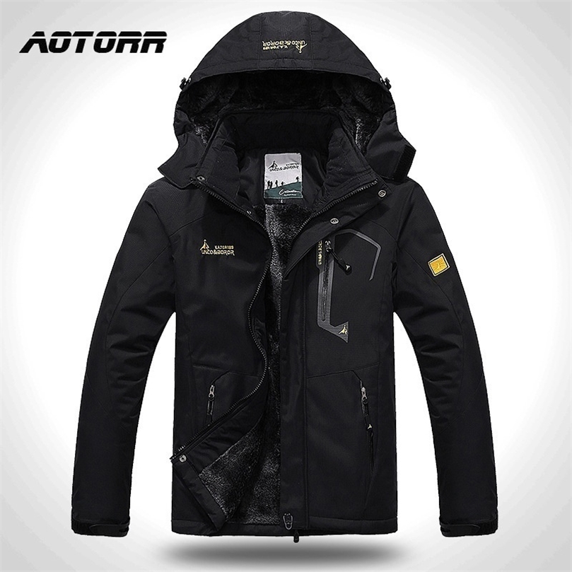 Warm Hooded Jacket Men's Windproof Hiking Jackets Outdoor Mountain Hiking Winter Trekking Jacket Men Windbreaker Fleece Coats 201127