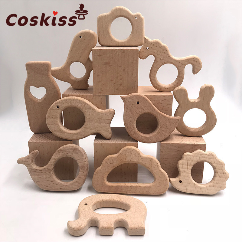 Wooden Teethers 11pc Nature Baby Teething Toy Organic Eco-friendly Infants Nursing Teething Holder Nursing Baby Teether Gift 220507