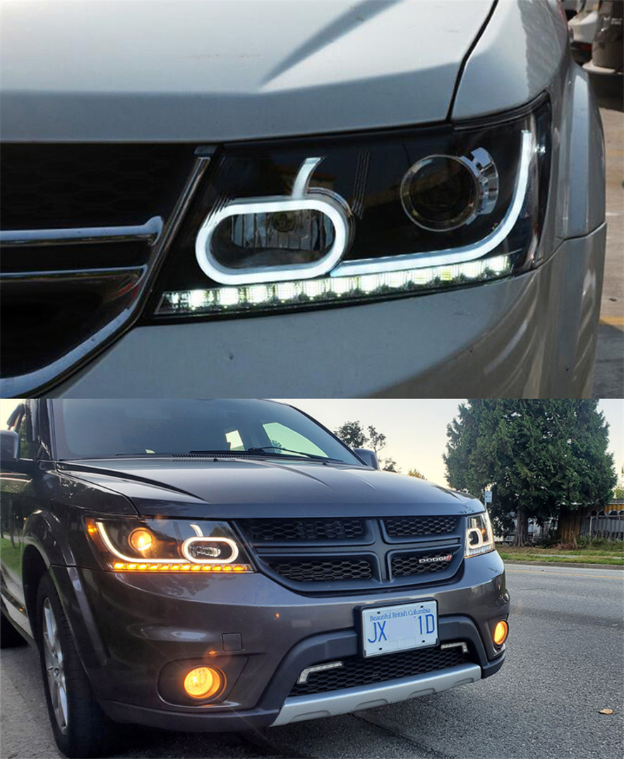 Cars Headlight For Dodge Journey Fiat Freemont 20 09-20 15 Headlights LED DRL Running Lights Bi-Xenon Beam Fog Lights Angel Eyes