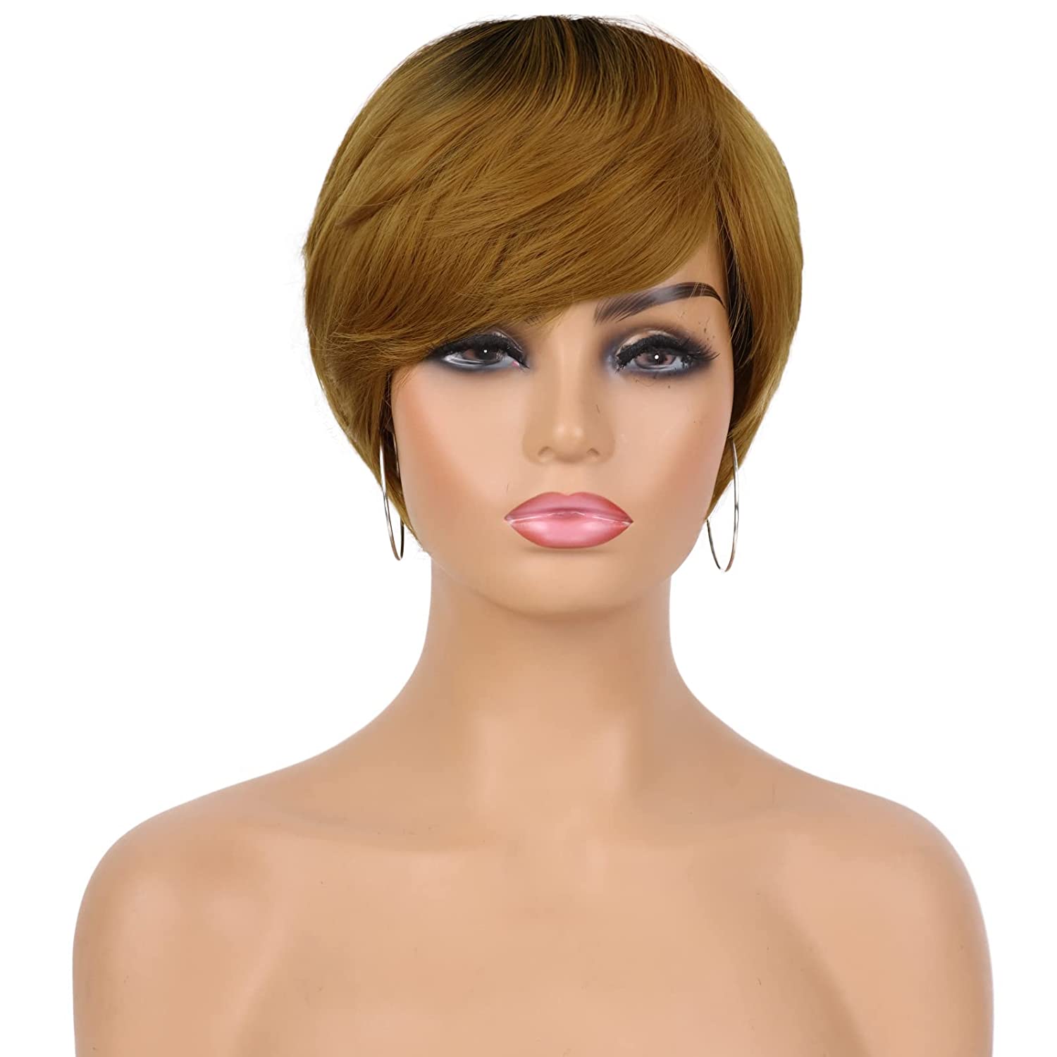 Pixie Cut Wigs for Black Women Short Layered Straight Wig with Bangs Heat Resistant Synthetic Hair Daily Use