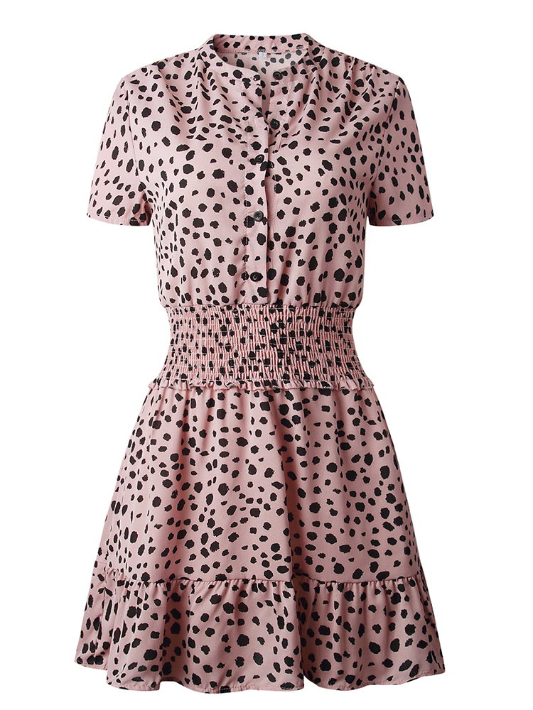 Dress Women Leopard Casual Black Summer Ruffle Mini Graduation Dresses Buttons Ladies Purple Waisted Fitted Clothing 2022 Womens Clothes