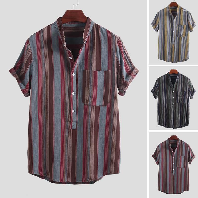 Brand Summer Stand Collar Set Stripe Pocket Casual Loose Fashion Men's Shirt Short Sleeve Streetwear Literary Camisas Shirts, Green
Brand Summer Stand Collar Set Stripe Pocket Casual Loose Fashion Men's Shirt Short Sleeve Streetwear Literary Camisas Shirts, Green