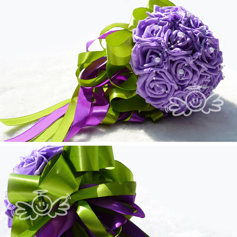 Beautiful Wedding Bridal Bouquet Wedding Decoration Bridesmaid Flower Pearls with Silk Rose Purle Ivory Pink and Red