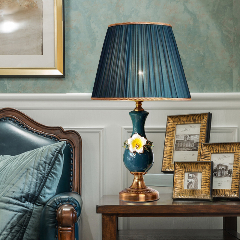 Elegant Blue Ceramic European Style Table Lamp Ideal for Living Room & Bedroom Accents