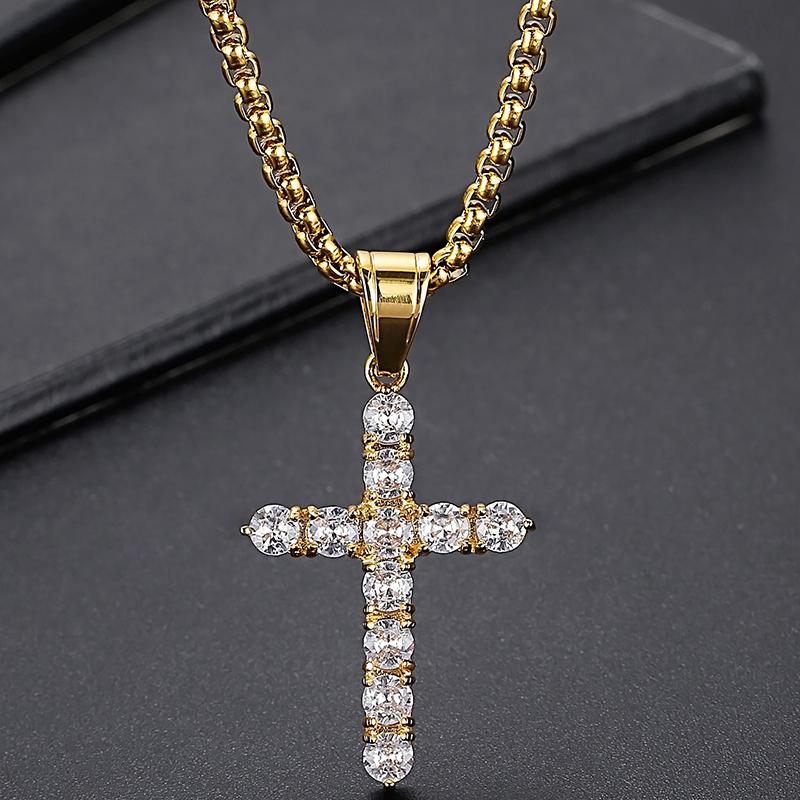 Chains Luxury Gold Plated Stainless Steel & CZ Cross Pendant Necklace For Men Women With 60CM Box Chain Men's Party Choker Jewellery
Chains Luxury Gold Plated Stainless Steel & CZ Cross Pendant Necklace For Men Women With 60CM Box Chain Men's Party Choker Jewellery