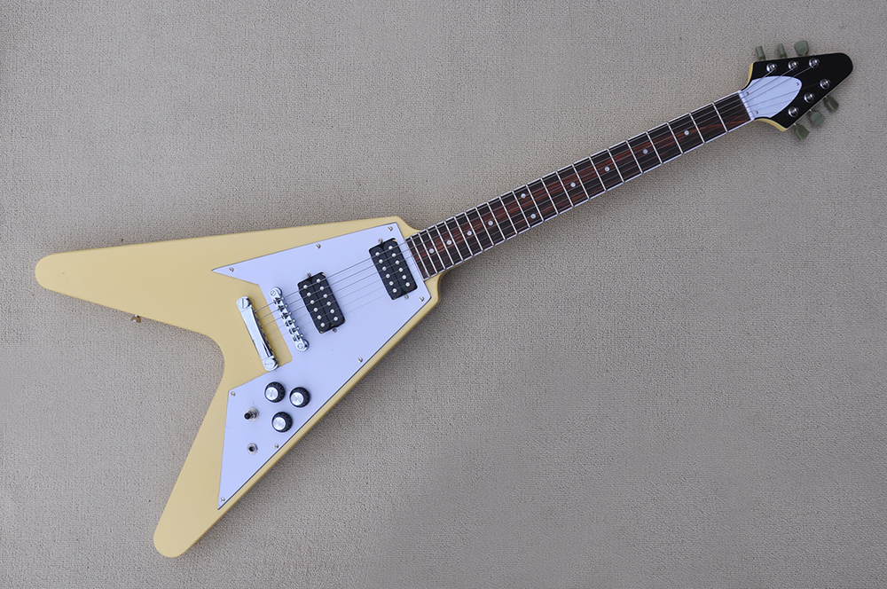 Factory Flying V Cream electric guitar with Mahogany Body and neck,Chrome Hardware,rosewood fingerboard, can be customized
Factory Flying V Cream electric guitar with Mahogany Body and neck,Chrome Hardware,rosewood fingerboard, can be customized