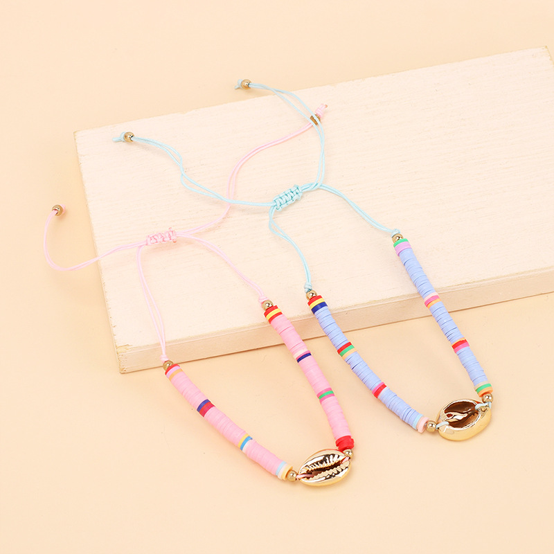 Gold Metal Shell Charm Bracelet Rainbow Color Polymer Clay Beads Bracelets Jewelry