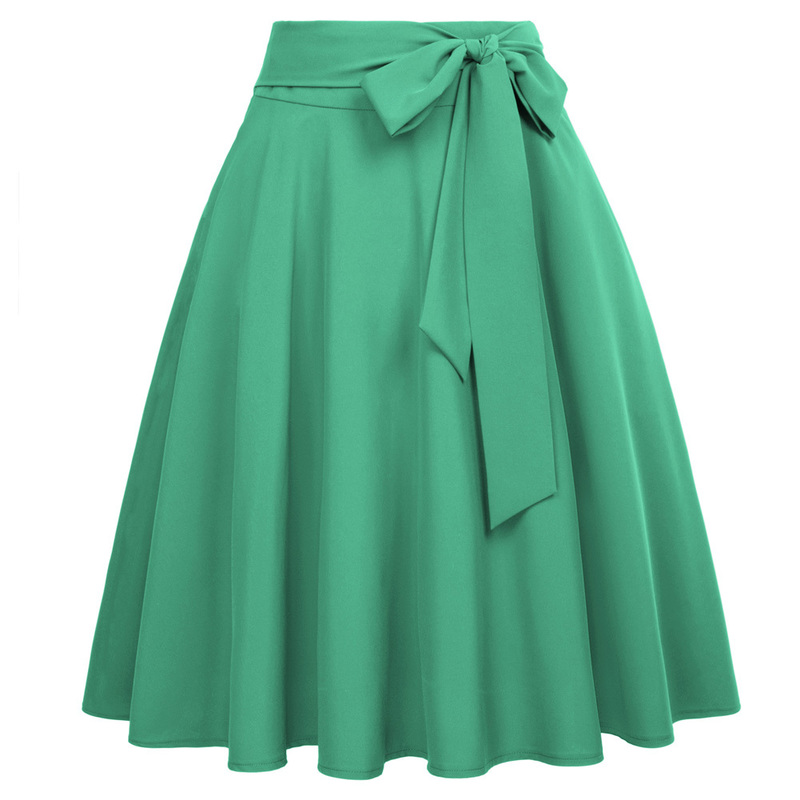 Belle Poque Women Skirts Summer Solid Color High Waist Self-Tie Bow-Knot Embellished A-Line Retro Casual Knee Length 220317