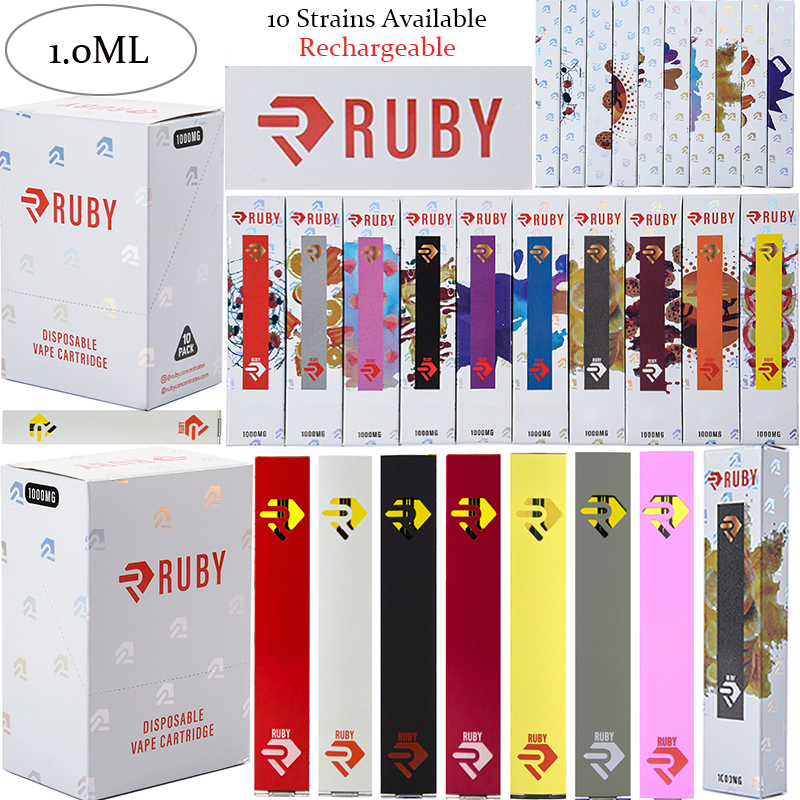 RUBY 1ml E Cigarettes Cartridges Packaging Rechargeable 10 Strains Device Pods Disposable Vape Pens Vaporizer Preheat Micro USB Chargers Starter Kits
RUBY 1ml E Cigarettes Cartridges Packaging Rechargeable 10 Strains Device Pods Disposable Vape Pens Vaporizer Preheat Micro USB Chargers Starter Kits