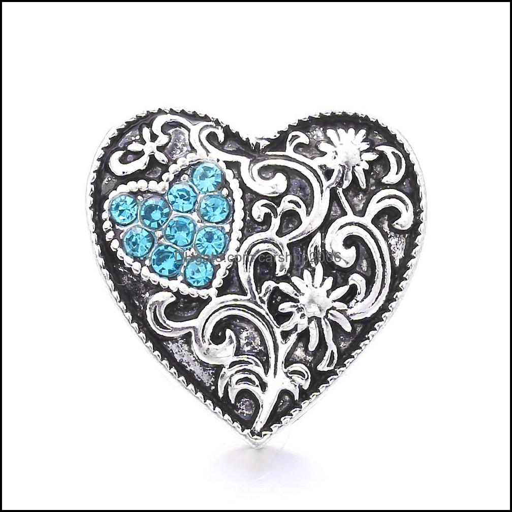 Charms Heart Love Rhinestone Snap Button Women Jewelry Findings 18Mm Metal Snaps Buttons Diy Bracelet Jewellery Wholesal Dhseller2010 Dhv0D