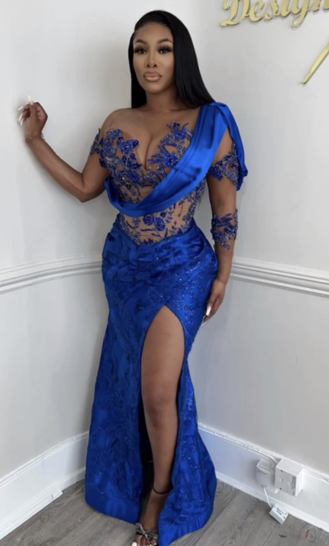 2022 Plus Size Arabic Aso Ebi Royal Blue Mermaid Prom Dresses Lace Beaded Evening Formal Party Second Reception Birthday Engagement Bridesmaid Gowns D