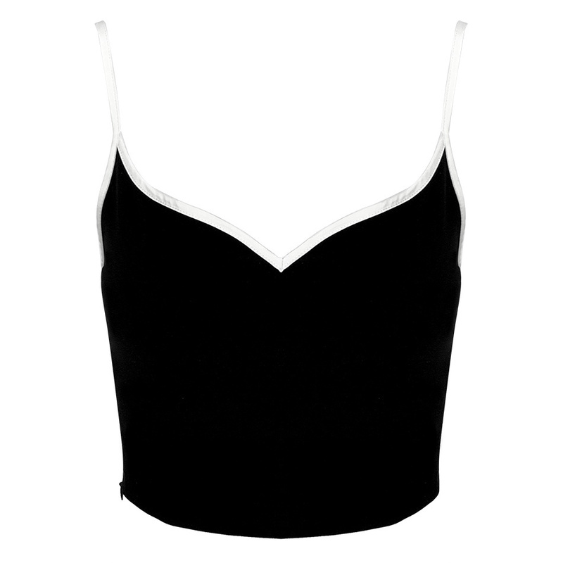 Kendall Jenner Inspired Heart Singlet Sculpted Adjustable Straps Hearted Neckline Stretchy Crop Top With Contrast Binding 220325