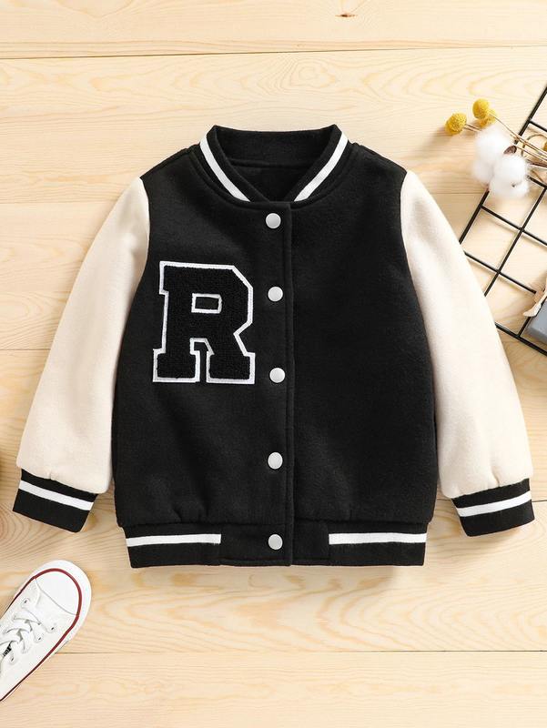 Toddler Boys Color Block Letter Patched Bomber Jacket SHE