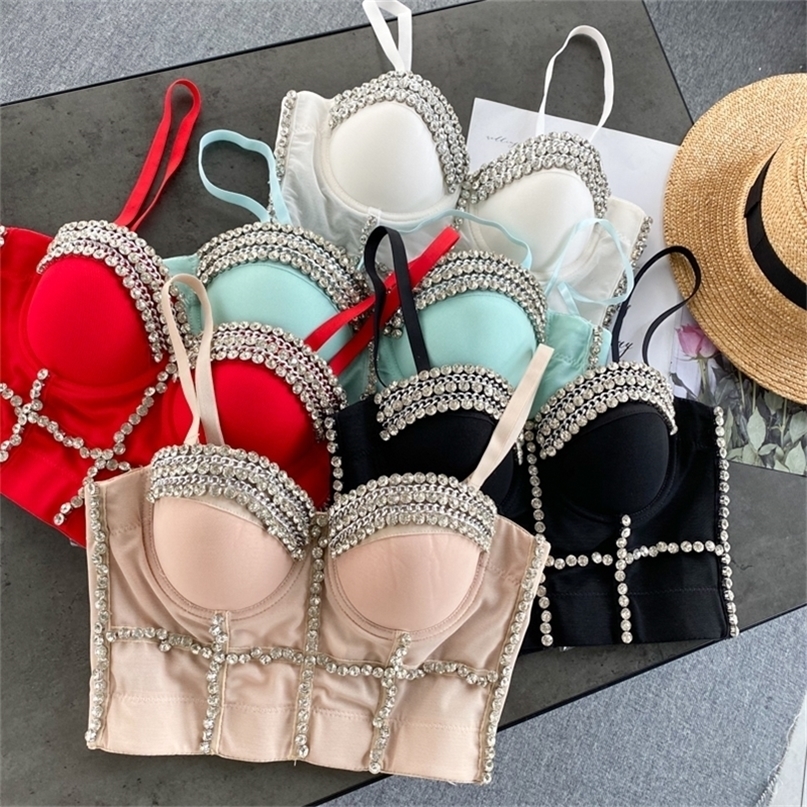 Women Fashion Wear Clothes Sexy Sleeveless Pearls BustierPush Up Night Club Bralette Bra Cropped Top Vest Corset 220325