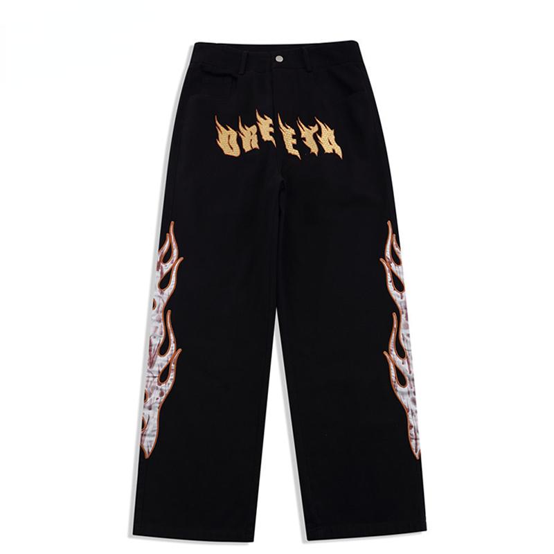 Men's Jeans Flame Letters Embroidery Men Retro Patchwork Baggy Pockets Denim Pants Hip Hop Streetwear Loose Cargo Trousers UnisexMen's, Black 
Men's Jeans Flame Letters Embroidery Men Retro Patchwork Baggy Pockets Denim Pants Hip Hop Streetwear Loose Cargo Trousers UnisexMen's, Black