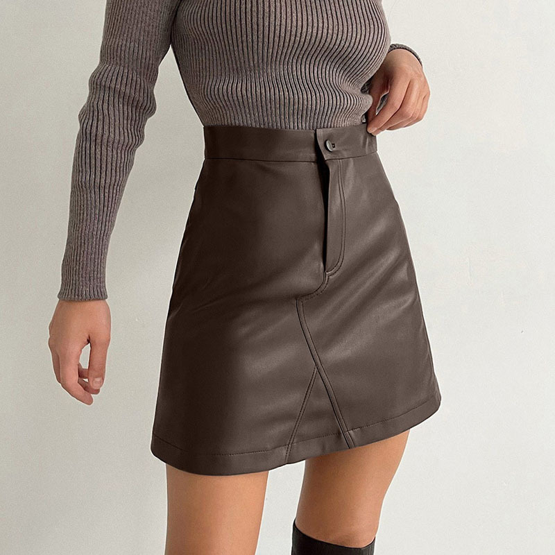 Winter Autumn Women Sexy Leather A-Line Short Mini Skirt Solid Black High Waist Club Party Slim Bodycon For Female 220317