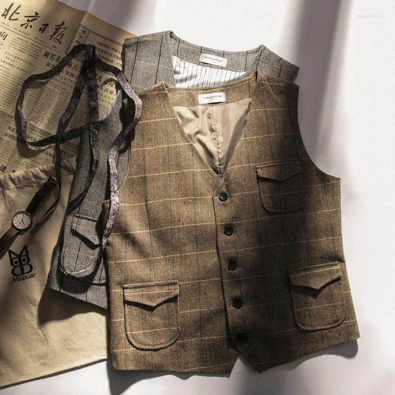 Men's Vests Suit Vest Brown Gray Plaid Formal Herringbone Business Retro Classic Pattern Waistcoat For Groosmen Man Wedding Stra22
Men's Vests Suit Vest Brown Gray Plaid Formal Herringbone Business Retro Classic Pattern Waistcoat For Groosmen Man Wedding Stra22