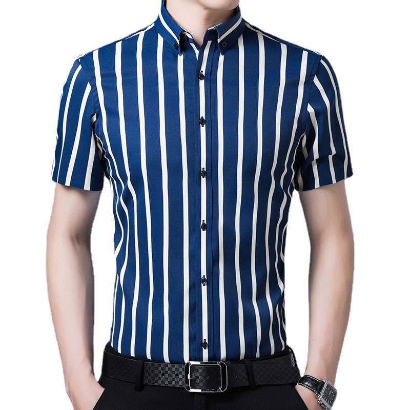 Men's Casual Shirts Fashion Summer Men's Striped Short Sleeve Silky Fabric Pocketless Wrinkle Free Easy Care Button-down Shirt BlueMen's, 3002-8
Men's Casual Shirts Fashion Summer Men's Striped Short Sleeve Silky Fabric Pocketless Wrinkle Free Easy Care Button-down Shirt BlueMen's, 3002-8