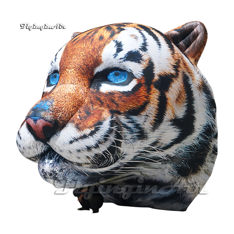Simulated Large Inflatable Tiger Head Model Animal Balloon Air Blow Up Tiger For Carnival Stage Decoration
