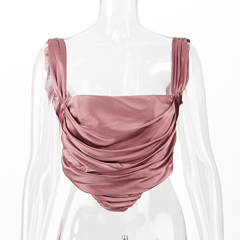 Karlofea Spring Summer Fashion Clothes For Women Sexy Tank Pink Cute Boned Bustier Outifts Draped Cowl y2k Corset Crop Top 220316