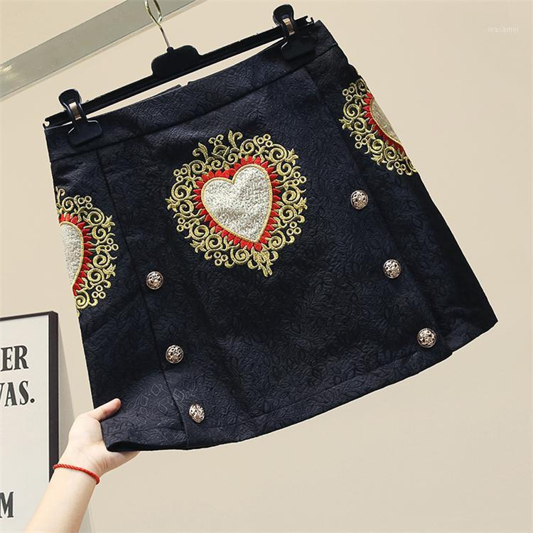 Embroidery Heart Vintage Black A Line Skirts Womens 2022 Runway Designer Jacquard Double Breasted Mini Skirt Jupe Femme Saias
Embroidery Heart Vintage Black A Line Skirts Womens 2022 Runway Designer Jacquard Double Breasted Mini Skirt Jupe Femme Saias