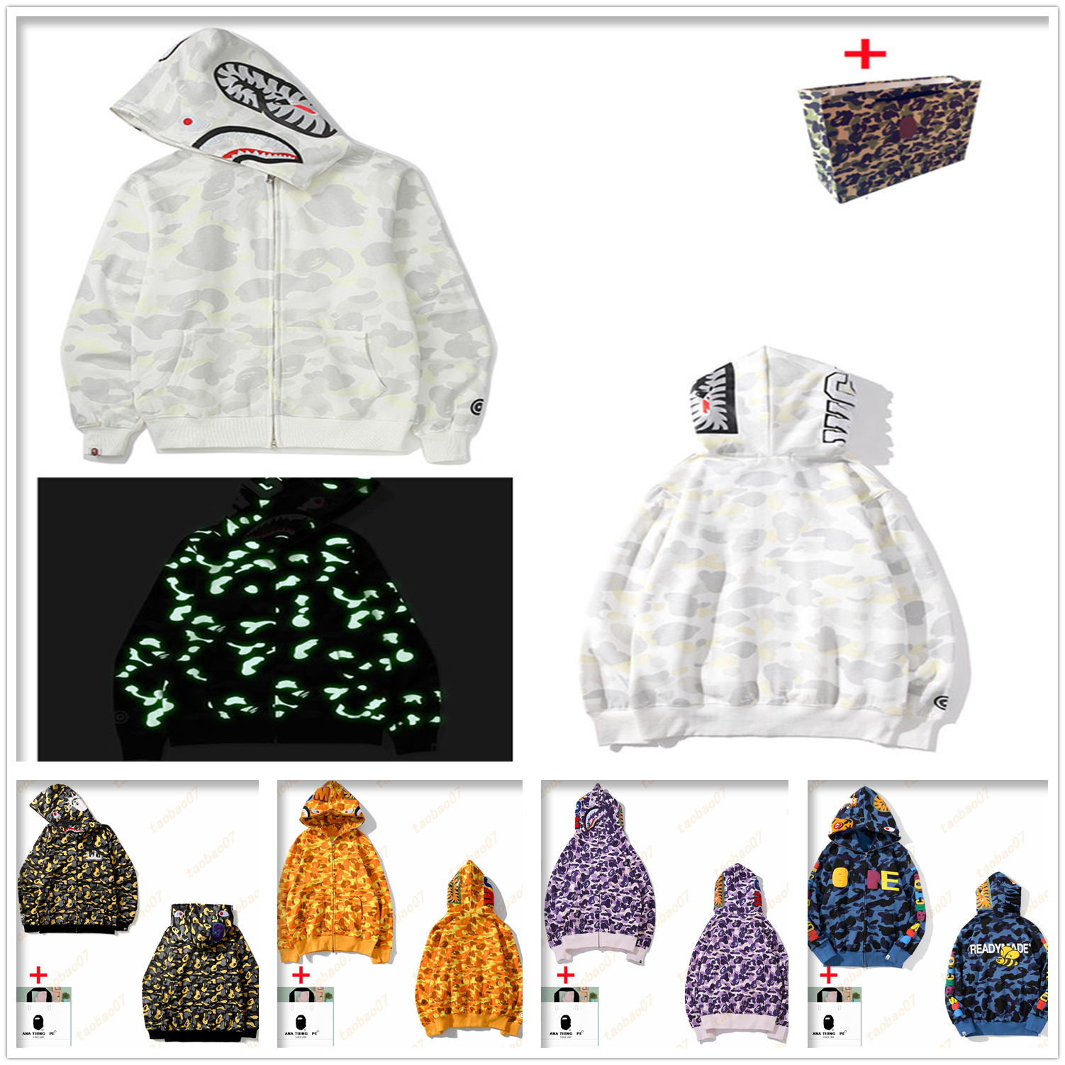 apes Men's Hoodies Shark Luminous camouflage high quality Sweatshirts men and women's cardigan hooded sweater zipper jacket Bring tote bag A12, 1pcs buttons
apes Men's Hoodies Shark Luminous camouflage high quality Sweatshirts men and women's cardigan hooded sweater zipper jacket Bring tote bag A12, 1pcs buttons