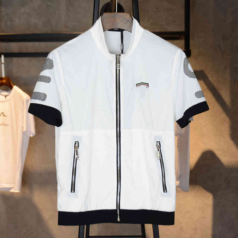 Designer brand embroidered clothing classic summer casual Spring and summer new thin zipper stand collar slim fit short sve men's T-shirt European Youth casual, White
Designer brand embroidered clothing classic summer casual Spring and summer new thin zipper stand collar slim fit short sve men's T-shirt European Youth casual, White