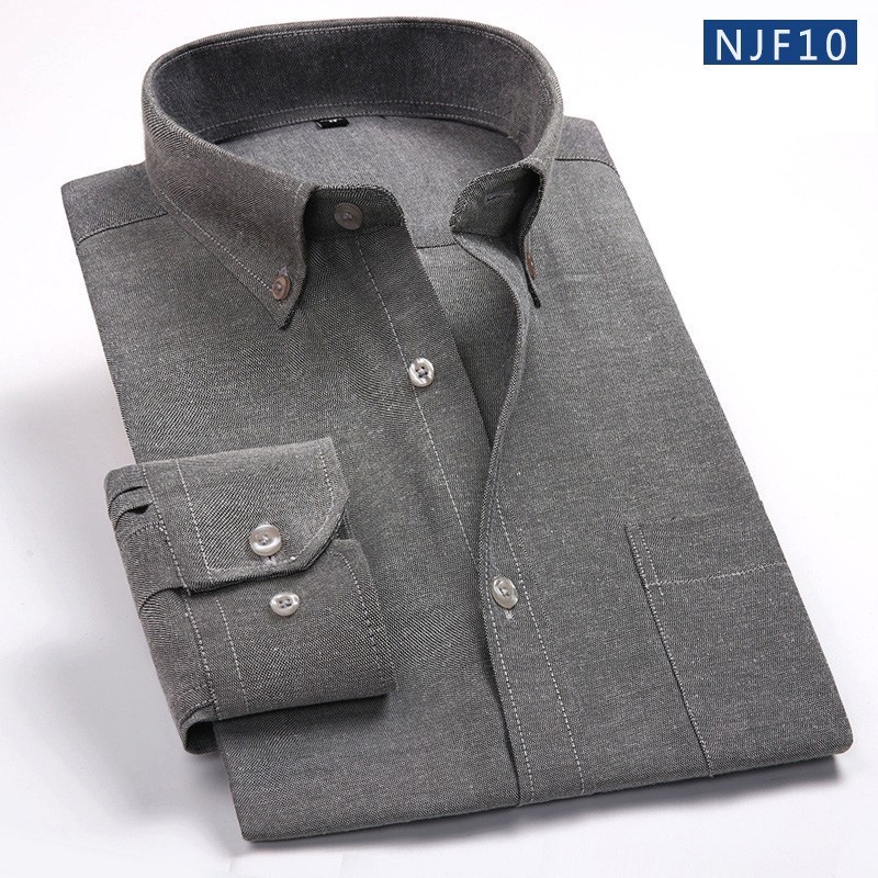 Mens Long Sleeve Solid Oxford Dress Shirt Colors with Left Chest Pocket Casual Regular-fit Tops Button Down Shirts 220322