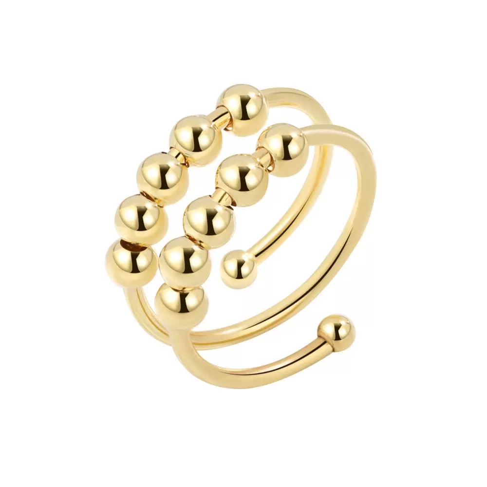 Adjustable Anti Anxiety Ring with Beads Fidget Spinning Ring for Women Men Gold Silver Anxiety Worry Finger Ring Thin Spinning Bead Rings Whoelsale Pr